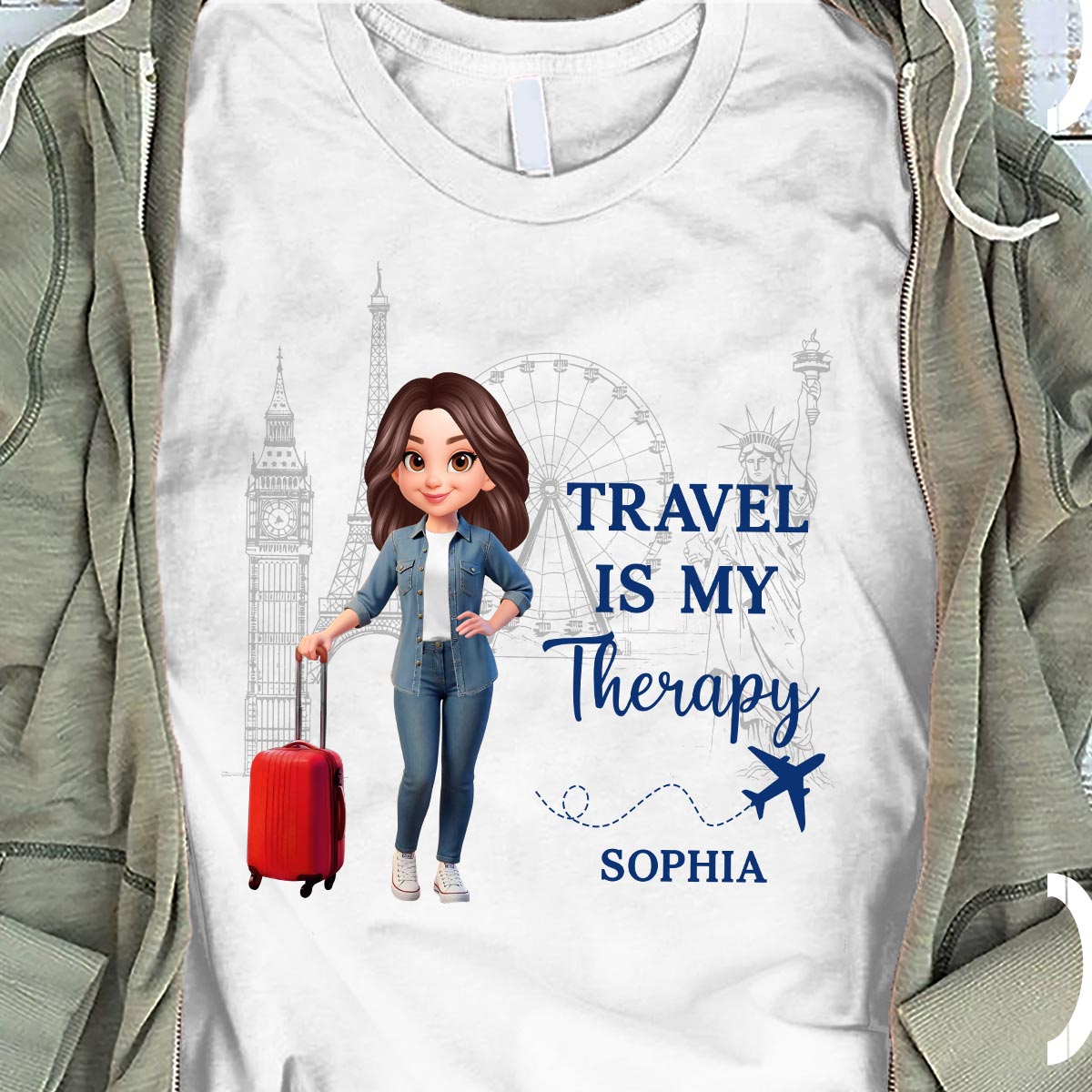 Man Woman Travel Is My Therapy - Personalized Shirt - Gift for Travelers