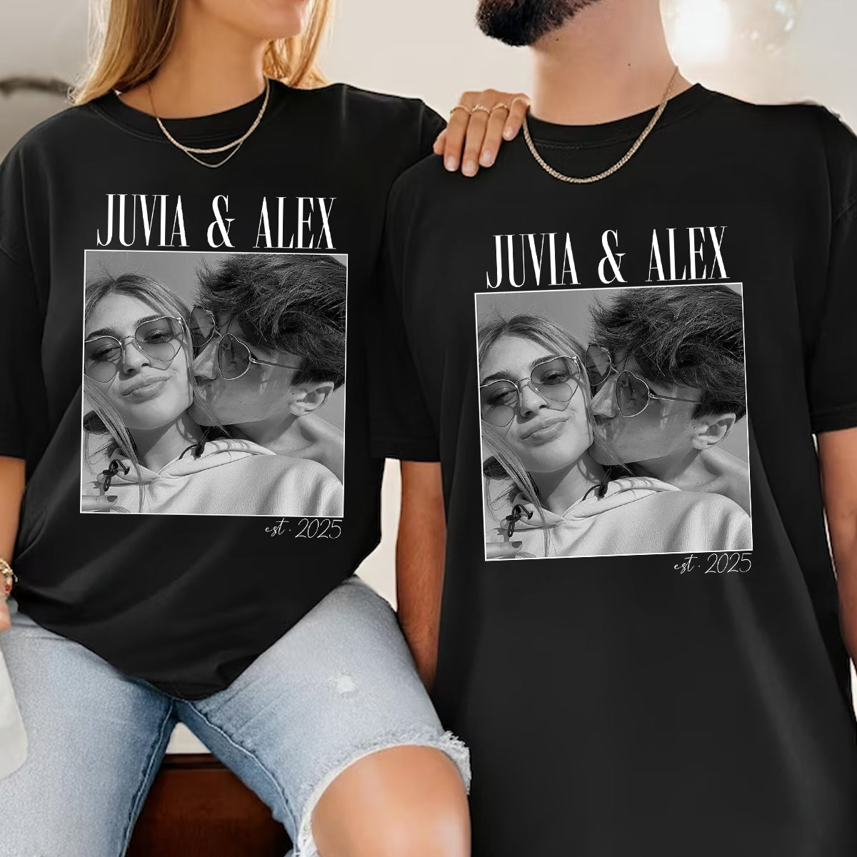 Custom Couple Photo Engagement - Personalized Shirt, - Vintage Couple Picture Shirt, Wedding Anniversary Gift, Couple Gift