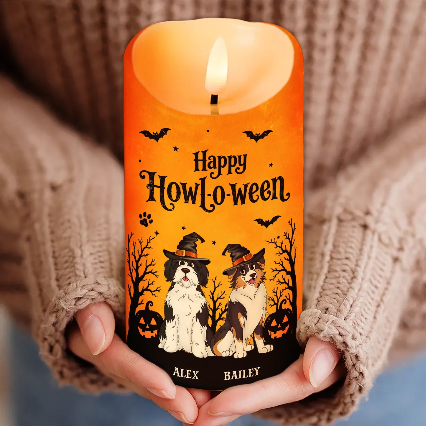 Dog Mom Happy Howloween - Personalized LED Candle - Pawfect Halloween Decor for Dog Lover