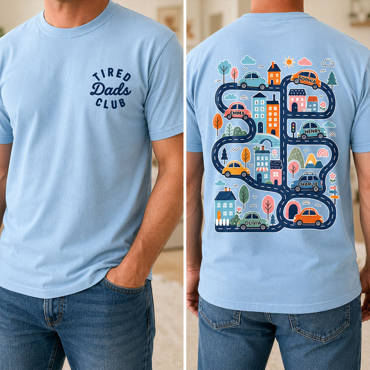 Tired Dads Club, Play Cars On Dads Back - Personalized Shirt - Funny Father's Day Gift For Dad, Husband