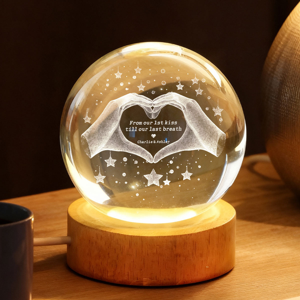 From Our First Kiss Till Our Last Breath - Personalized Crystal Ball Night Light - Heartfelt Anniversary Gift for her, for him