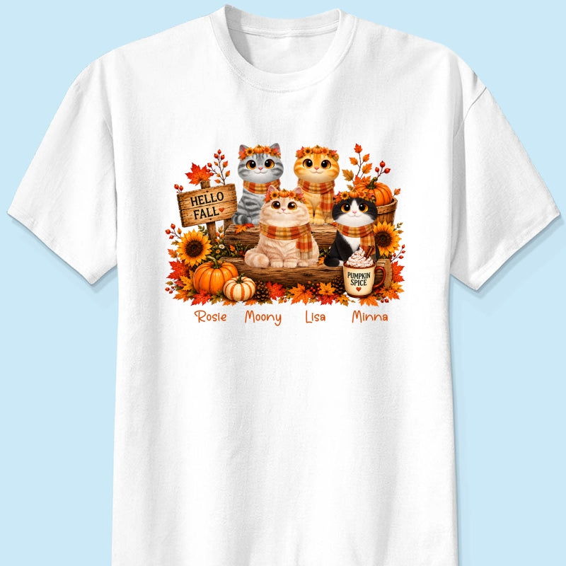 Fall Season Cats Sitting - Personalized Shirt - Trendy Fall Tee for Cat Moms, Cat Lovers