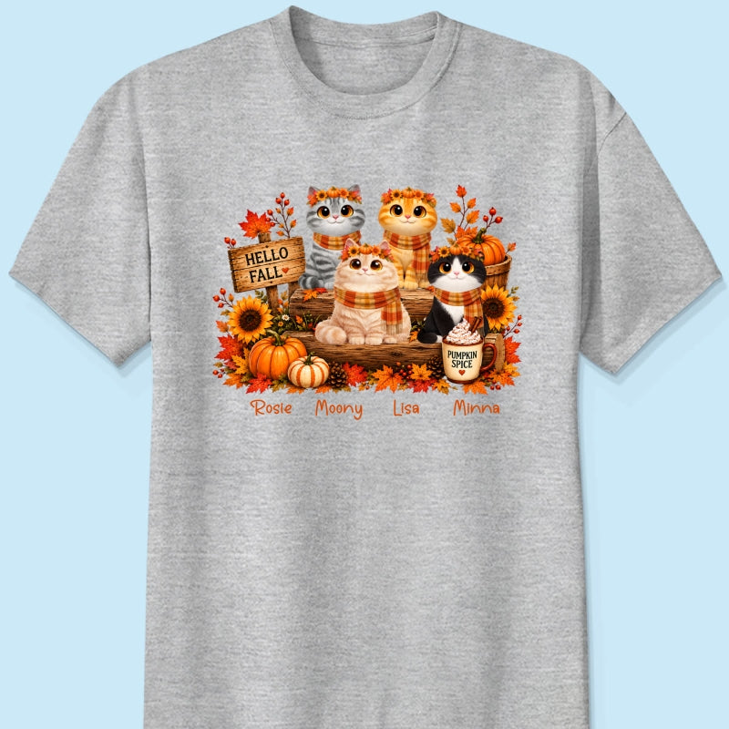 Fall Season Cats Sitting - Personalized Shirt - Trendy Fall Tee for Cat Moms, Cat Lovers
