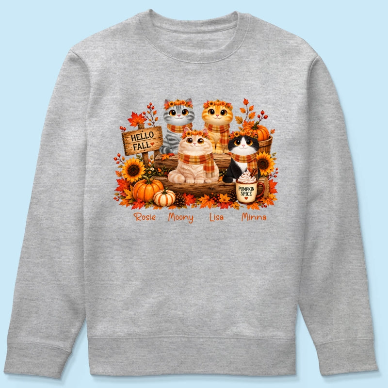 Fall Season Cats Sitting - Personalized Shirt - Trendy Fall Tee for Cat Moms, Cat Lovers