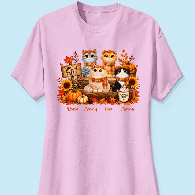 Fall Season Cats Sitting - Personalized Shirt - Trendy Fall Tee for Cat Moms, Cat Lovers