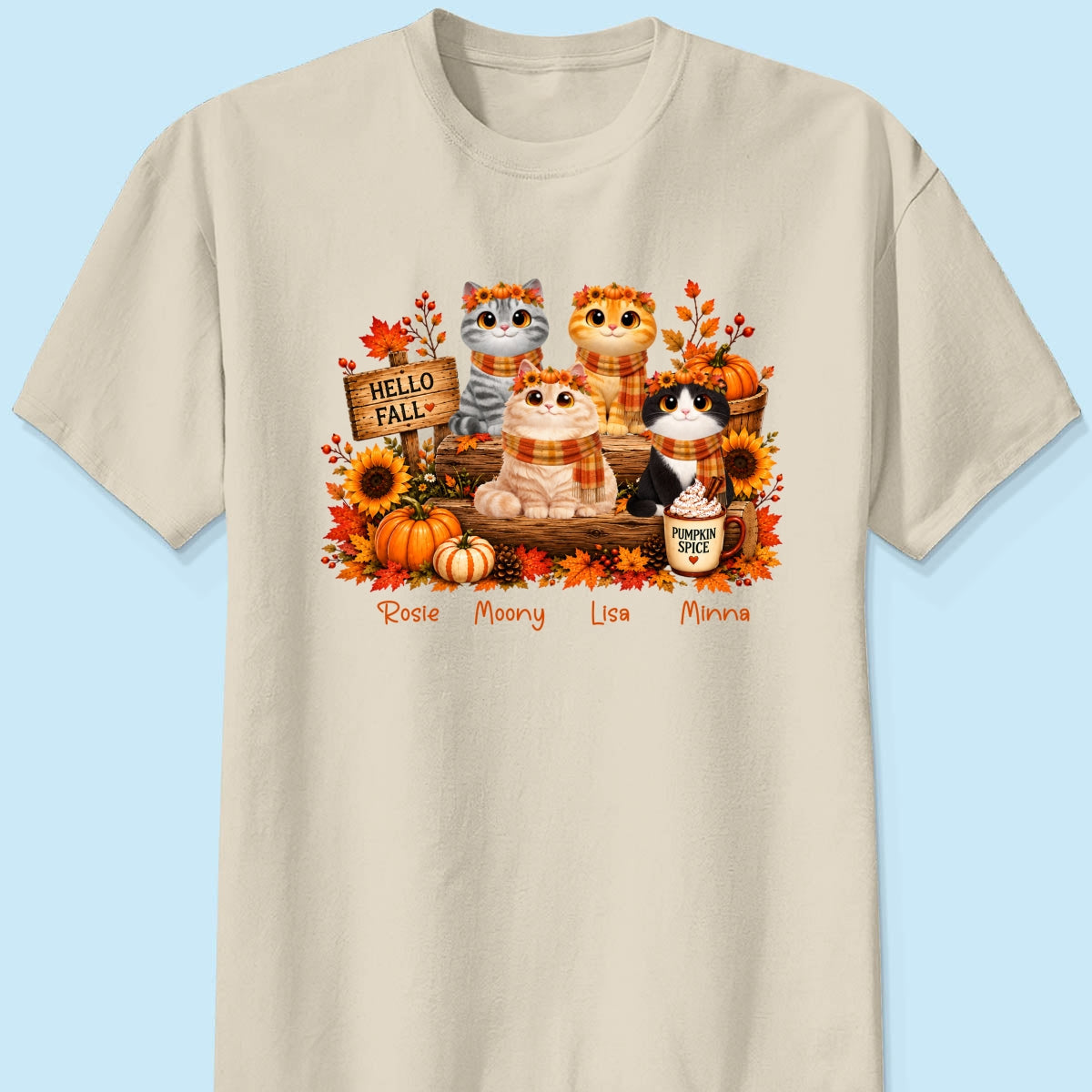 Fall Season Cats Sitting - Personalized Shirt - Trendy Fall Tee for Cat Moms, Cat Lovers
