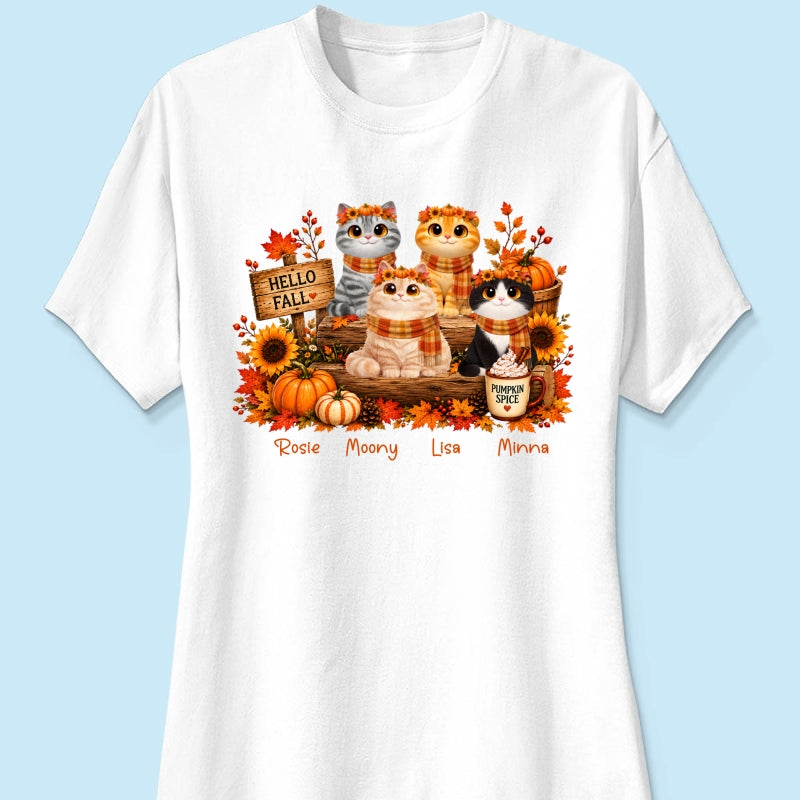Fall Season Cats Sitting - Personalized Shirt - Trendy Fall Tee for Cat Moms, Cat Lovers