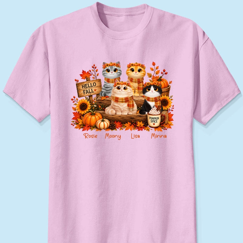 Fall Season Cats Sitting - Personalized Shirt - Trendy Fall Tee for Cat Moms, Cat Lovers