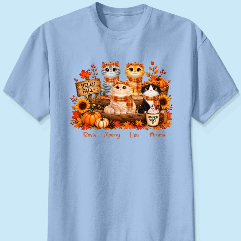 Fall Season Cats Sitting - Personalized Shirt - Trendy Fall Tee for Cat Moms, Cat Lovers