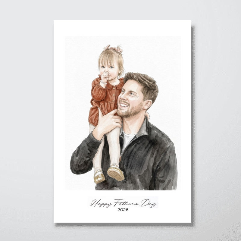 Custom Father's Day Watercolor Portrait from Photo - Personalized Poster - Gift for Him