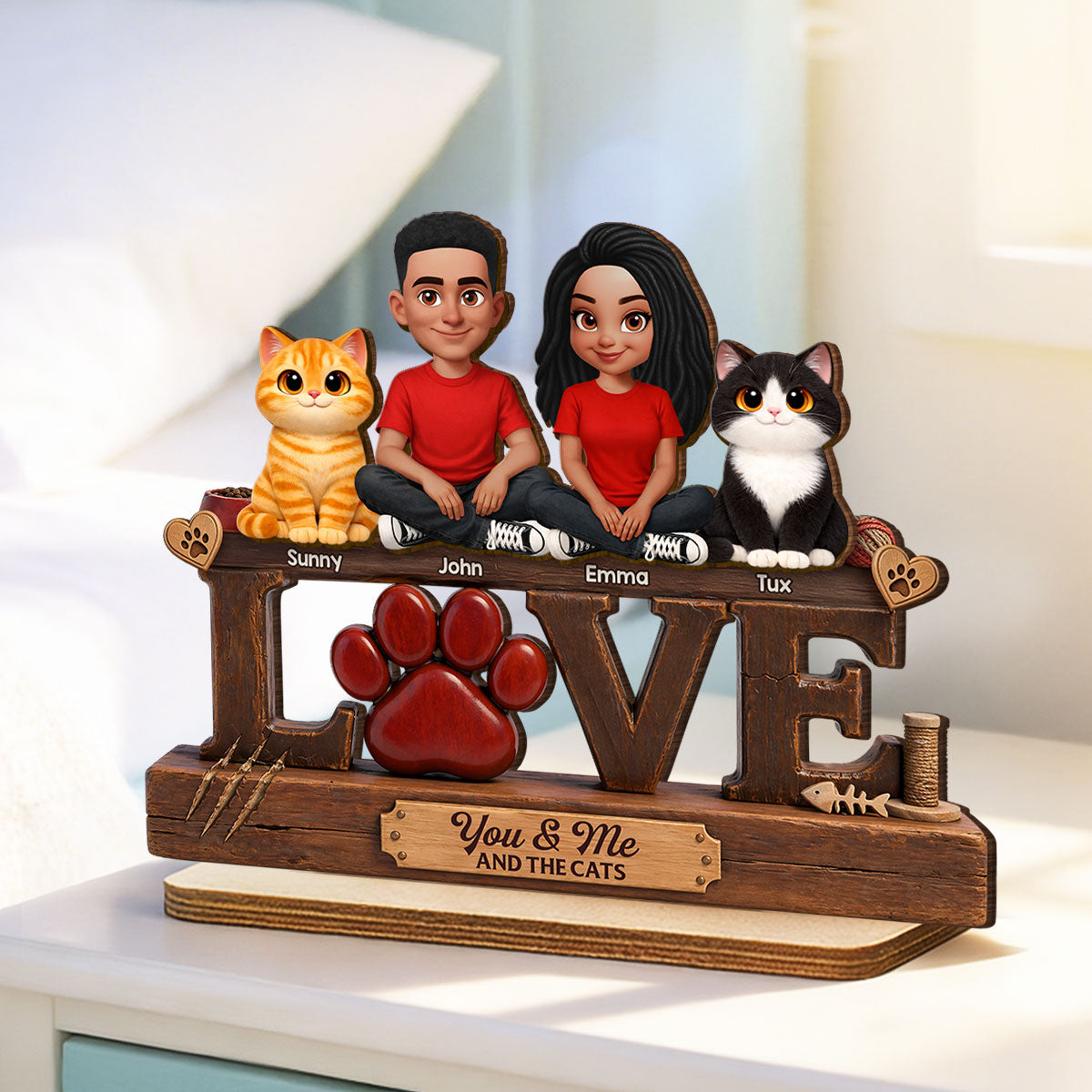 You & Me And The Cat - Personalized 2-Layered Wooden Plaque - Heartfelt  Gift For Cat Dad