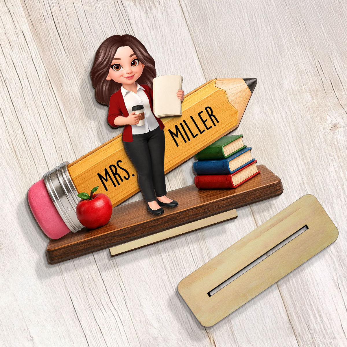 Trending Teacher Pencil - Personalized 2-Layered Wooden Plaque - Back To School Gift For Teacher, Office Decor