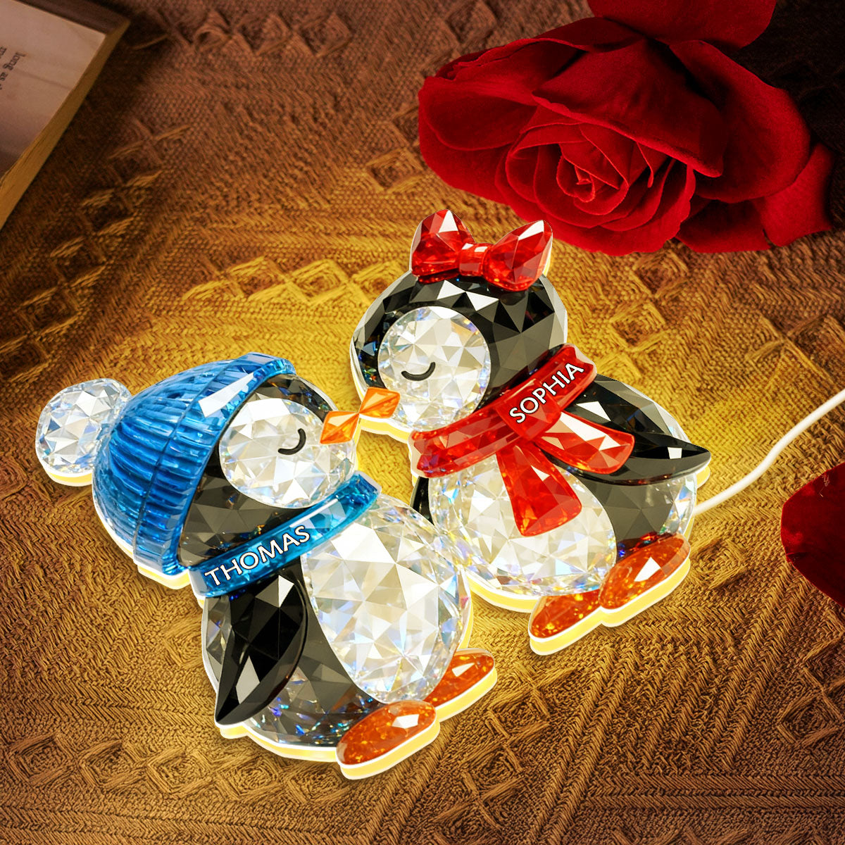 Penguin Couple Eternal Love - Personalized Light Box - Gift for Him, Gift for Her