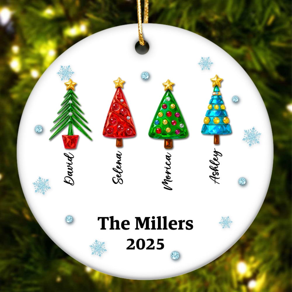 Family Name 3D Crystal Effect Christmas Tree - Personalized Ceramic Ornament - Christmas Gift for Family