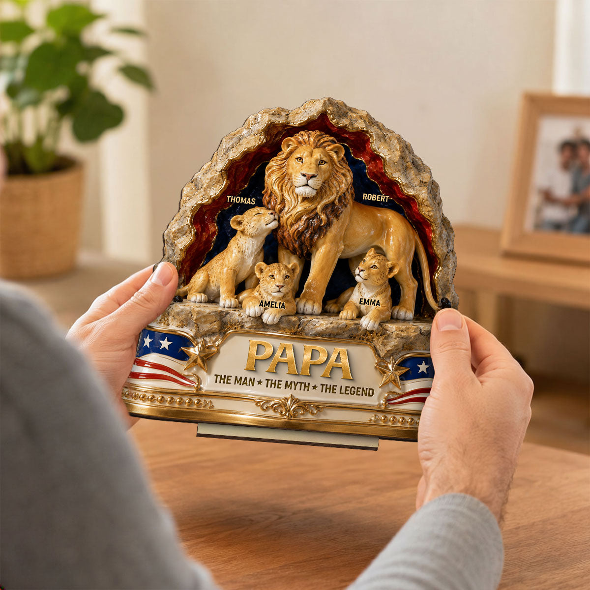 Lion Dad the Legend - Personalized 2-Layered Wooden Plaque -  Gift for Dad, Husband
