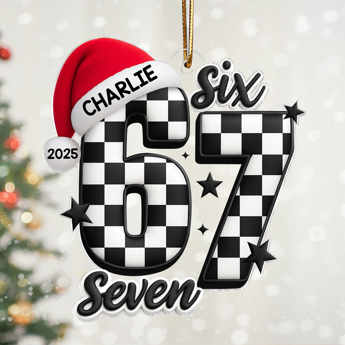 Six Seven Checkered - Personalized Acrylic Ornament - Christmas Gift for Kid, Grandkids
