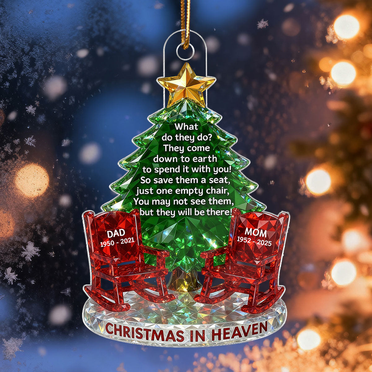 3D Crystal Effect Christmas In Heaven Memorial - Personalized Acrylic Ornament - Remembrance Gift, Sympathy Gift