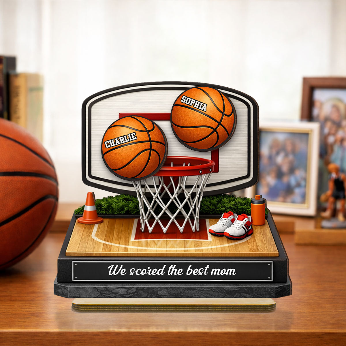 You Dunked Right into Our Hearts Basketball Mom - Personalized 2-Layered Wooden Plaque - Gift for Mom