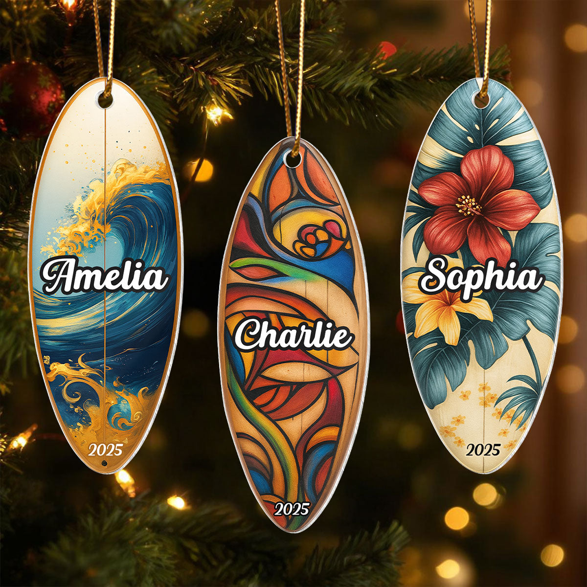 Custom Name Colorful Surfboard - Personalized Acrylic Ornament - Christmas Gift for Surfer