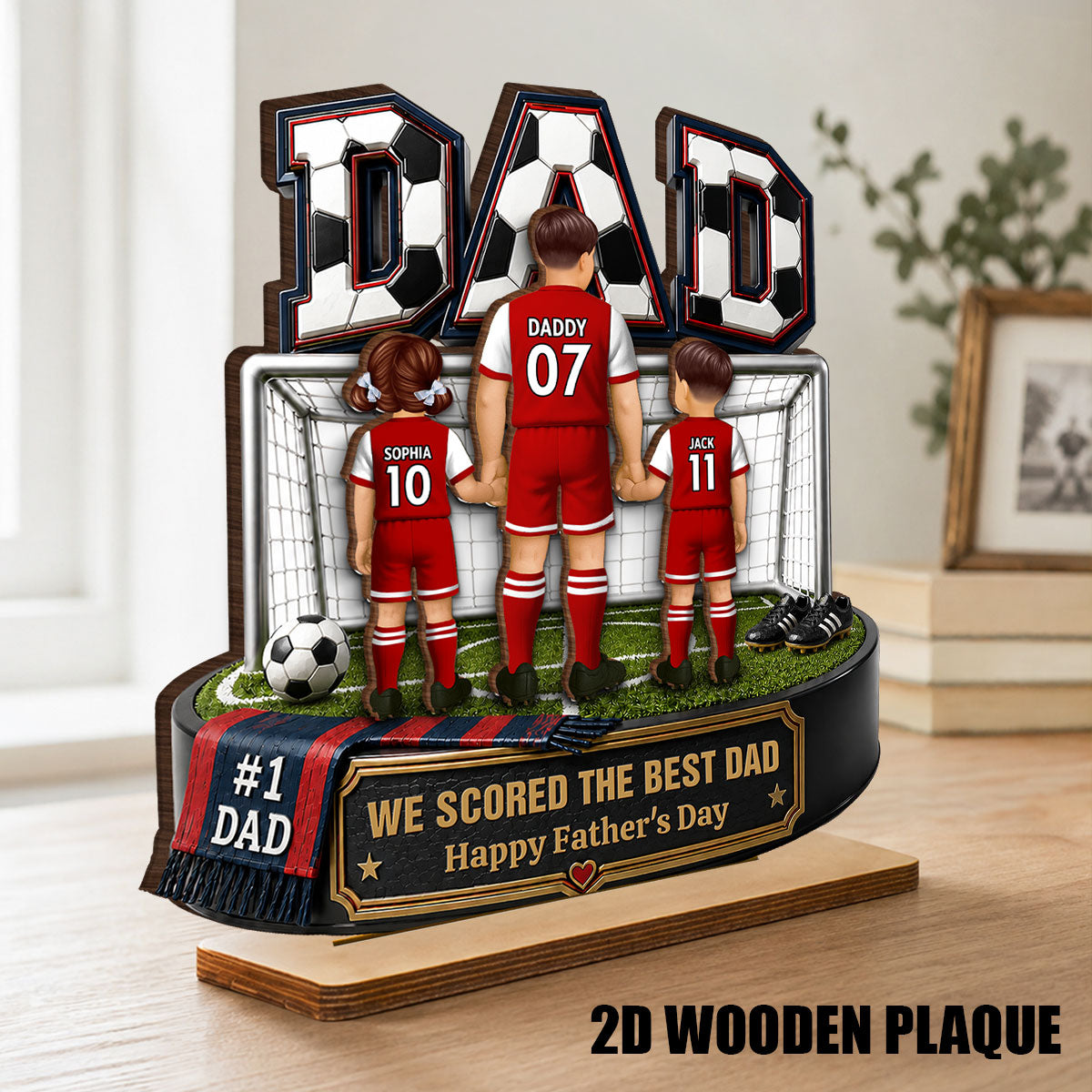 #1 Soccer Dad & Kids Together - Personalized 2-Layered Wooden Plaque - Heartfelt Gift For Dad, Husband