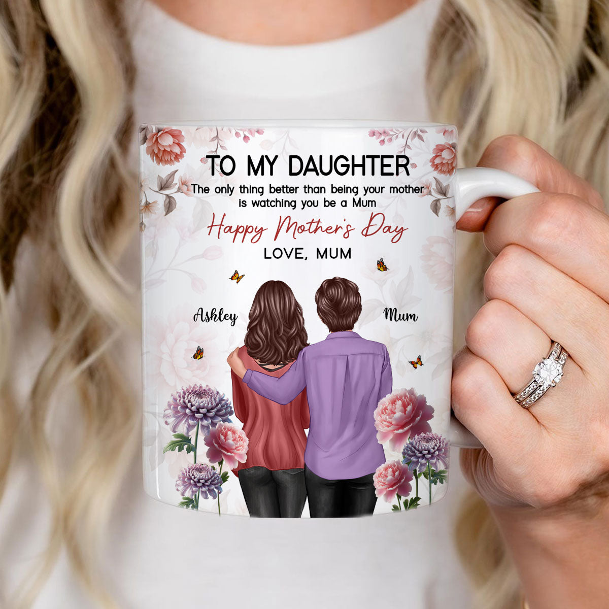 To My Daughter From Mum Birth Month Flower Floral Pink Tone - Personalised Mug - Mother's Day