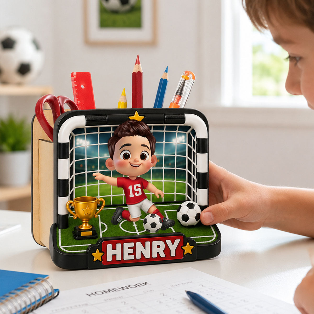 Trending Soccer Kids - Personalized Pencil Holder - Back To School Gift For Kid, Girl, Boy