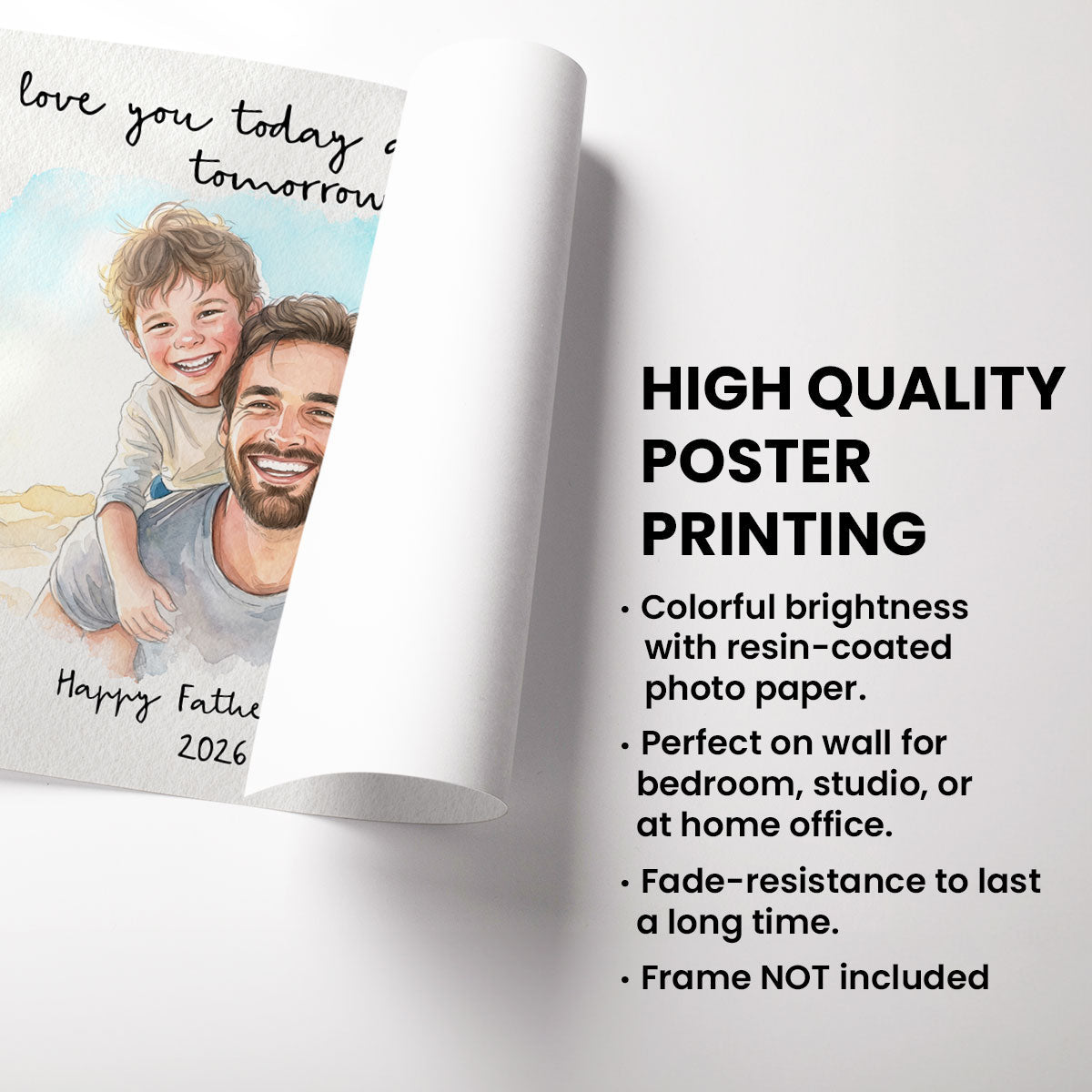 Dad Daughter Son Custom Watercolor Portrait from Photo - Personalized Poster - Father's Day Gift for Him