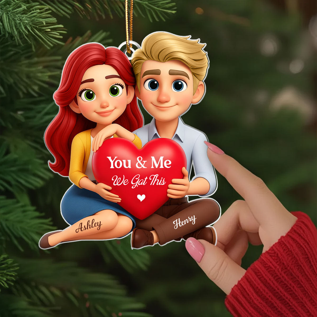 Eternal Love Cartoon Couple Sitting - Personalized Acrylic Ornament - Sentimental Gift for him, for her