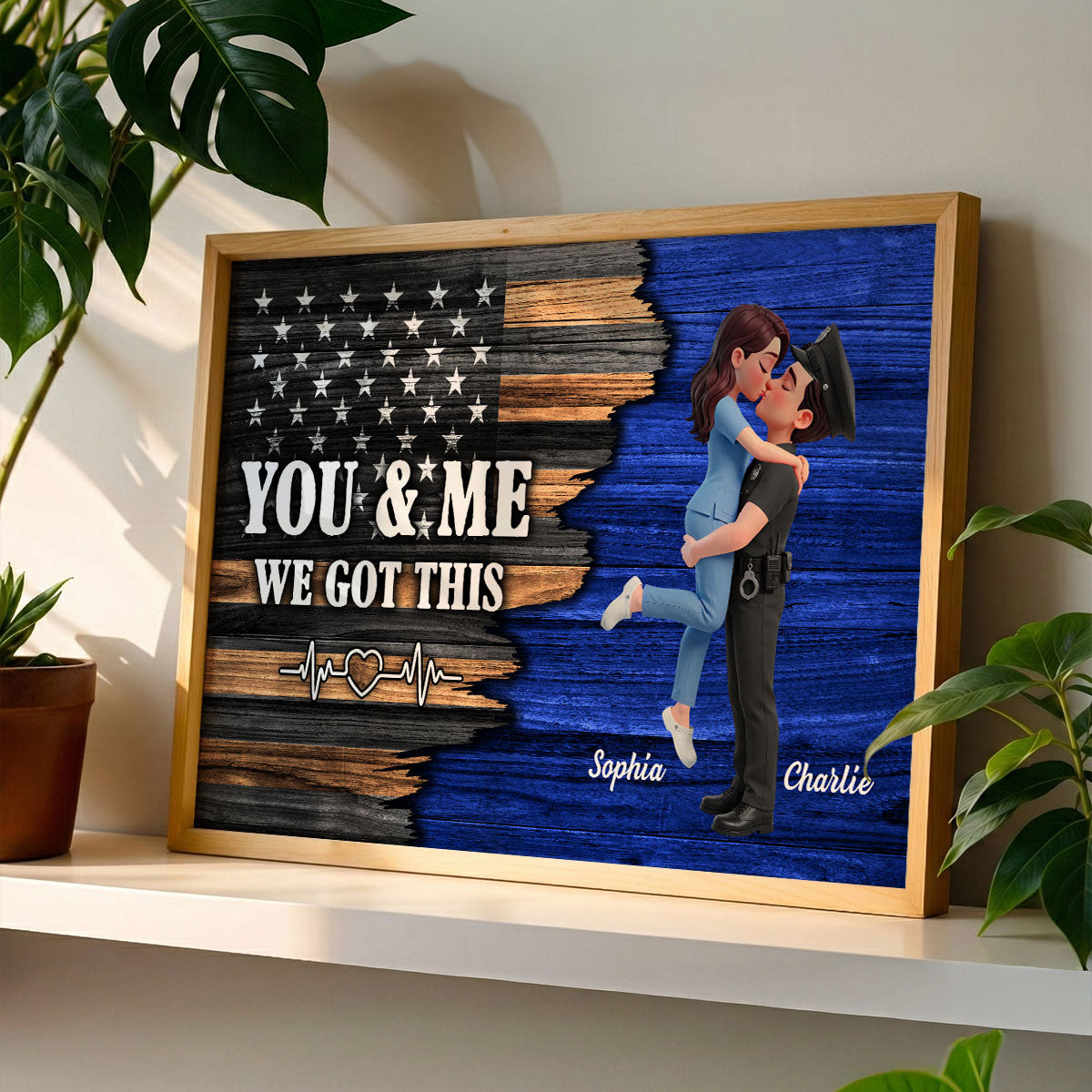 Proud Hero Couple Half Nation Flag - Personalized Poster - Valentine's Day Gift For Couple, For Him, For Her, Nurse, Police, Firefighter, Army