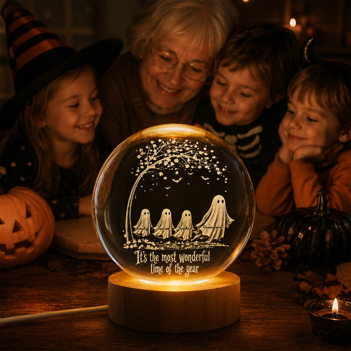 The Most Wonderful Time Of The Year Grandma Grandkids Ghosts - Personalized Crystal Ball Night Light