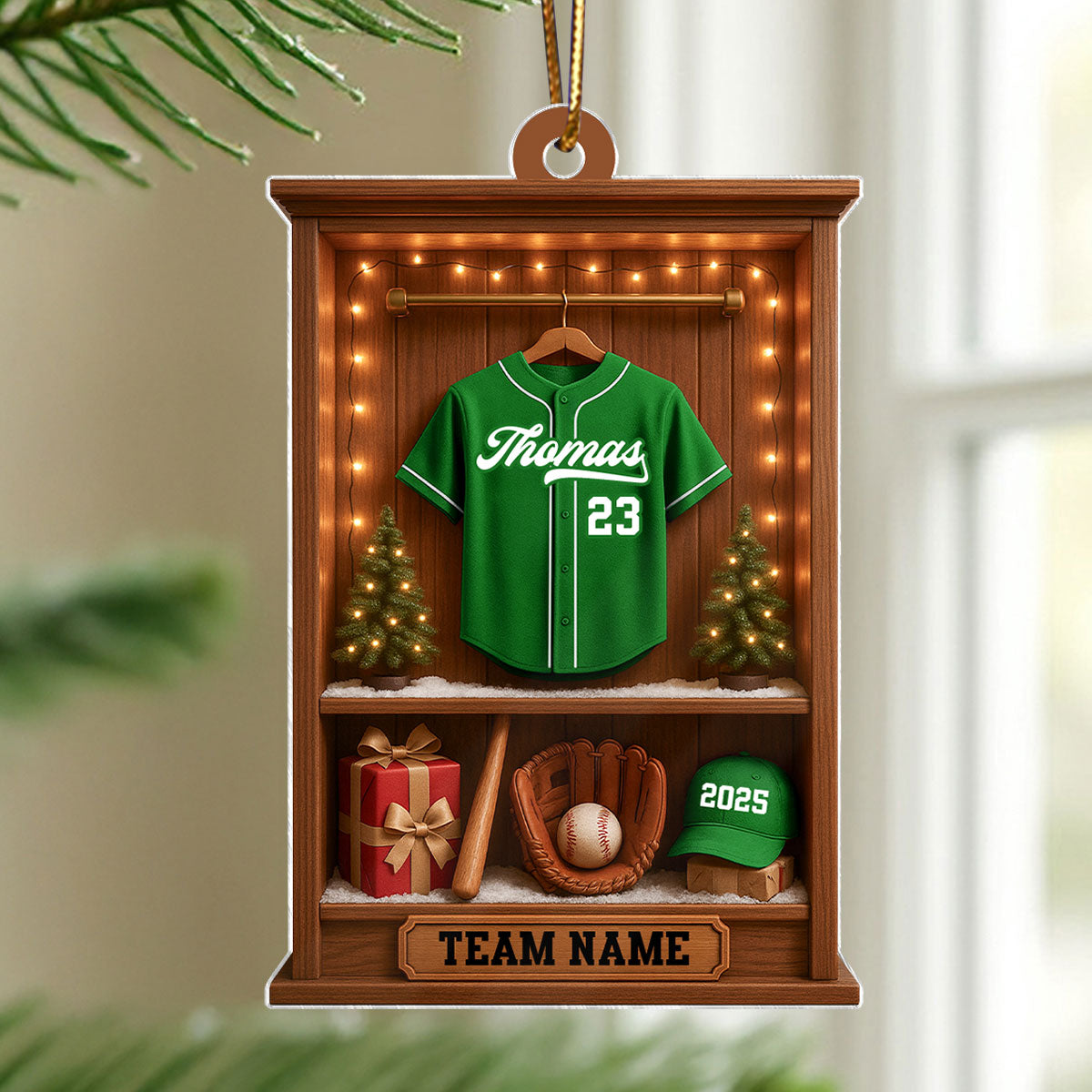3D Effect Holiday Baseball Display - Personalized Acrylic Ornament - Christmas Gift for Sons, Daughters, Grandkids