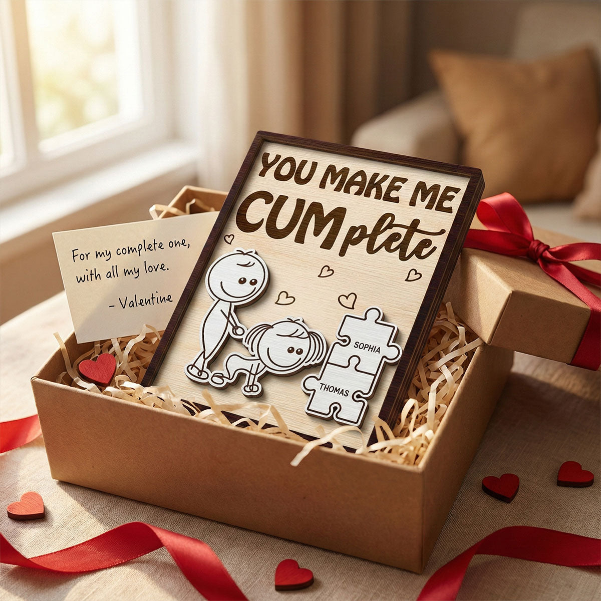 Funny Inappropriate Couple You Make Me Cumplete - Personalized 2-Layered Wooden Plaque - Funny Valentine's Day Gift For Couple