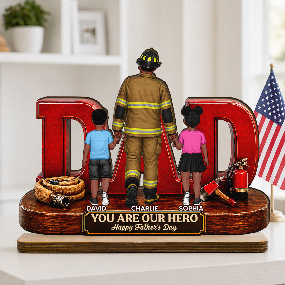 Proud Firefighter Dad You Are Our Hero - Personalized 2-Layered Wooden Plaque -  Gift For Dad