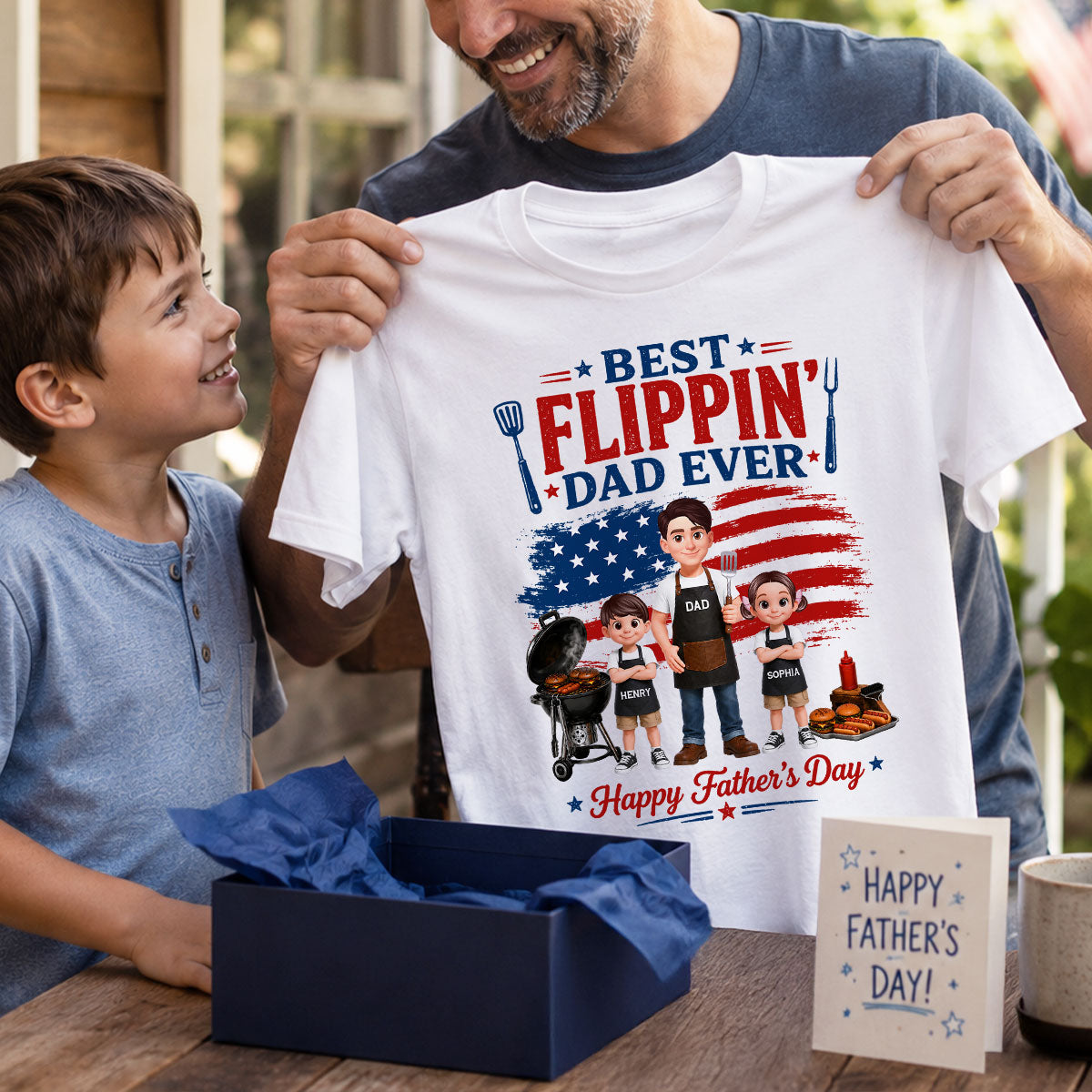 BBQ Best Flippin' Dad Ever Nation Flag - Personalized Shirt - Father's Day Gift For Dad, Husband