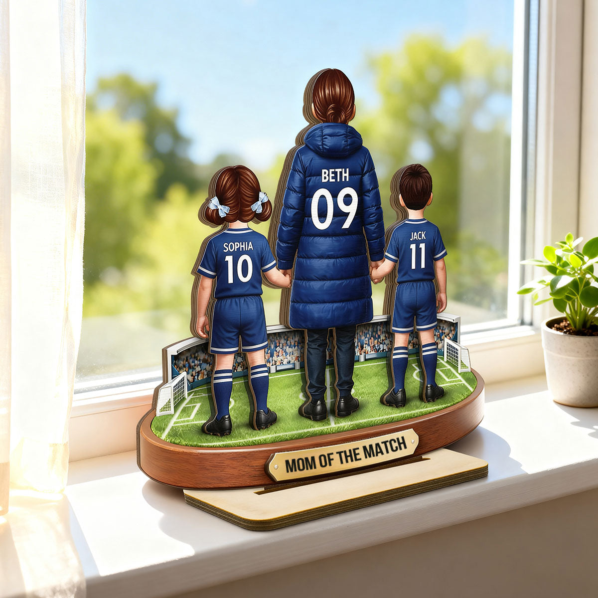 Mom of the Match - Personalized 2-Layered Wooden Plaque – Gift for Football Mom