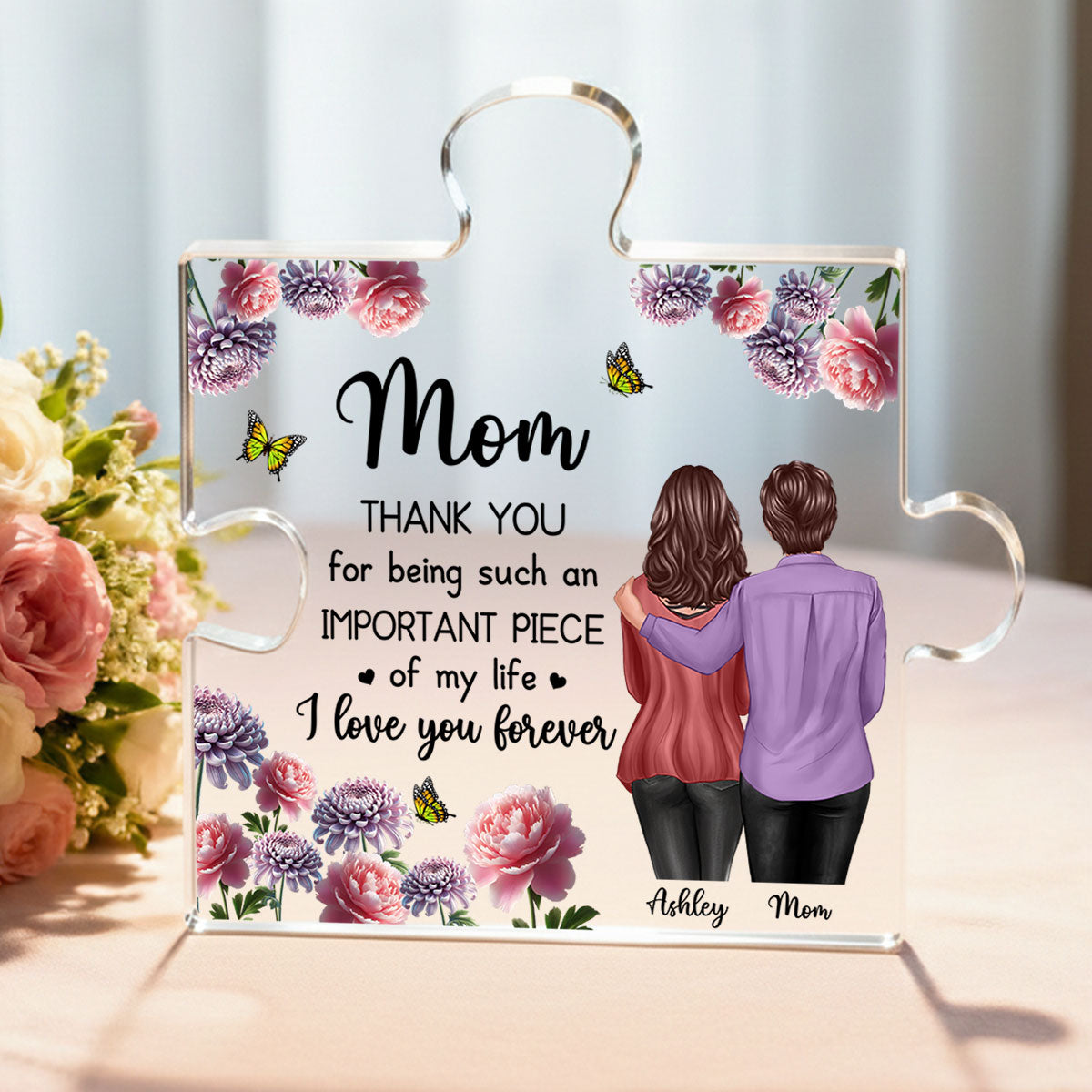 Mom I Love You Forever Birth Month Flowers - Personalized Acrylic Block Plaque - Heartfelt Gift For Mom, Grandma