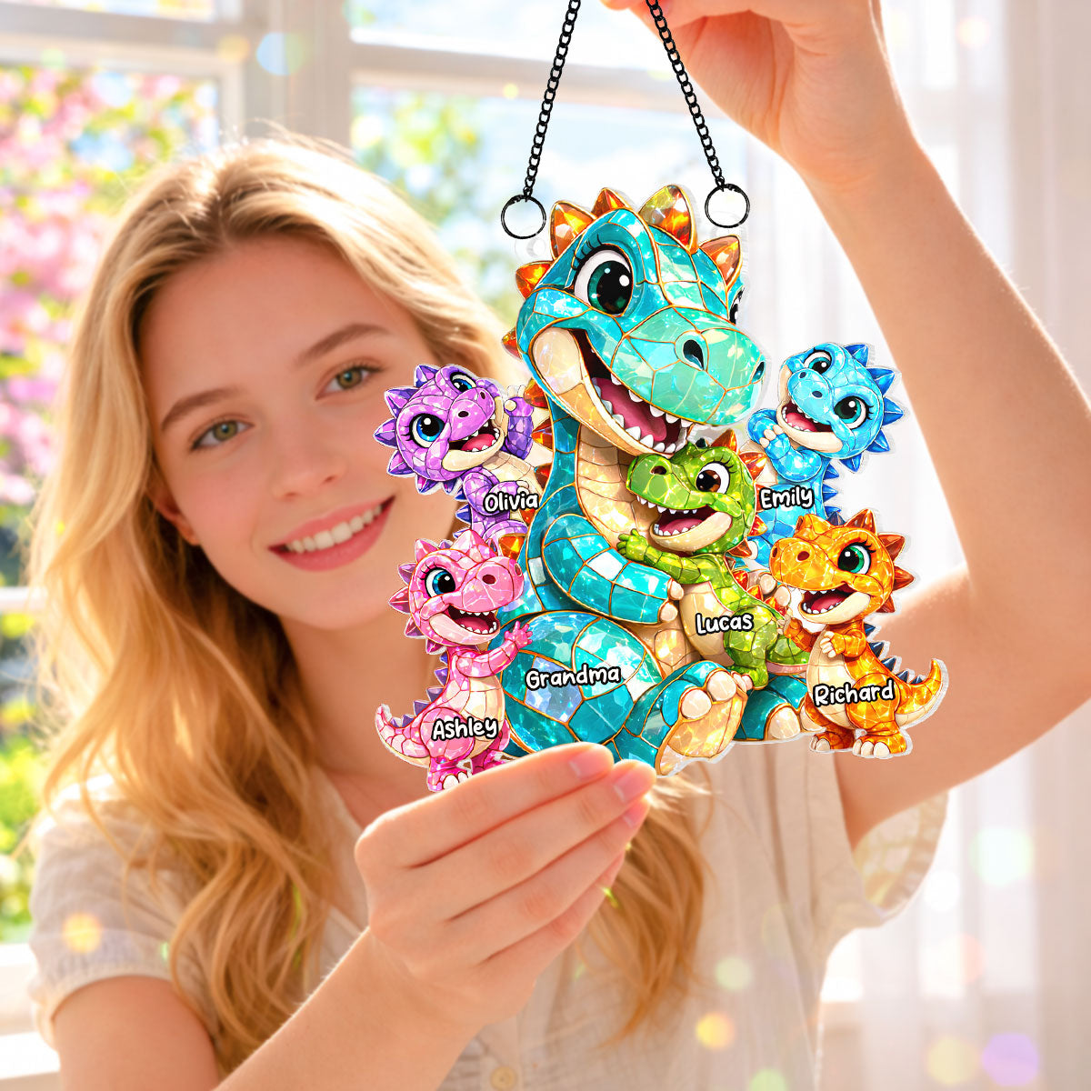 Dinosaur Grandma Grandkids - Personalized Suncatcher - Heartfelt Mother's Day Gift for Grandma, Mom, Wife