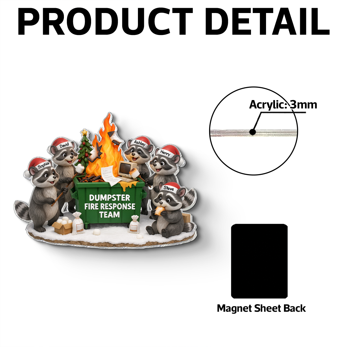 Funny Raccoon Dumpster on Fire Response Team - Personalized Acrylic Fridge Magnet - Funny Holiday Gift for Coworkers
