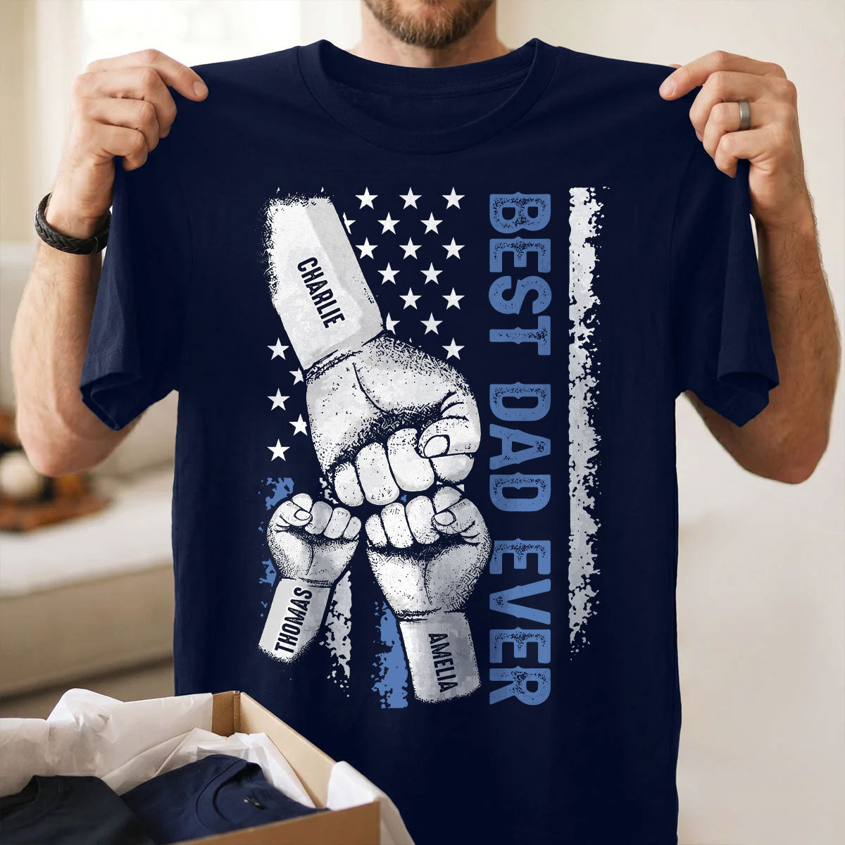 Dad & Kids Fist Bump Nation Flag - Personalized Shirt - Heartfelt Gift For Dad, Husband