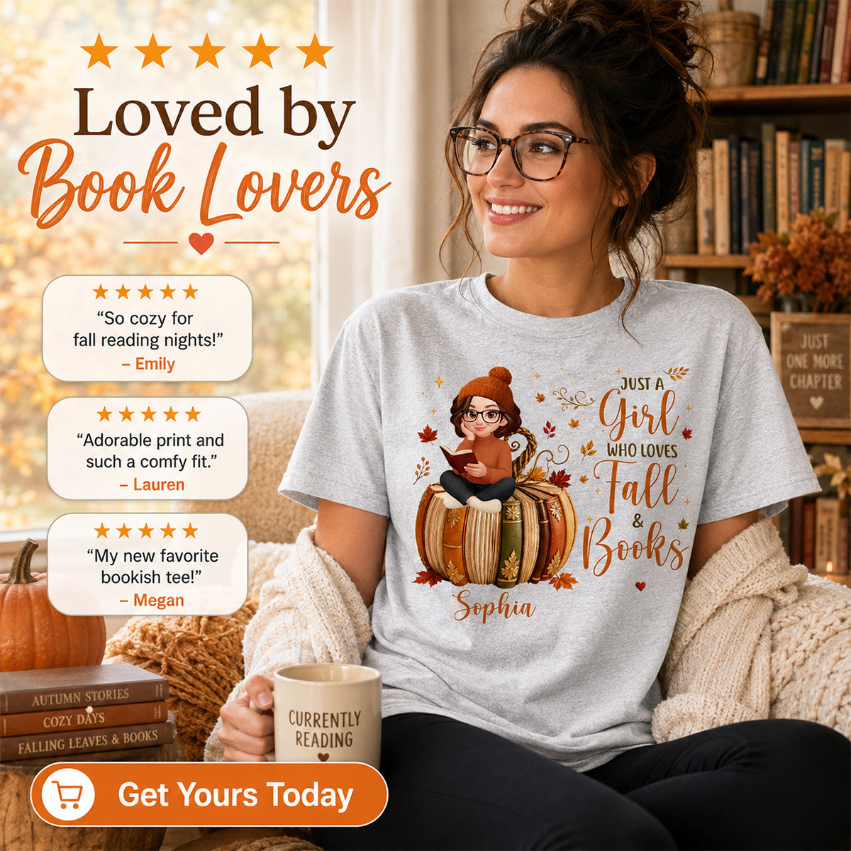 All Booked For Fall Girl Reading Book On Fall Book Pumpkin - Personalized Shirt - Fall Season Gift For Book Lover