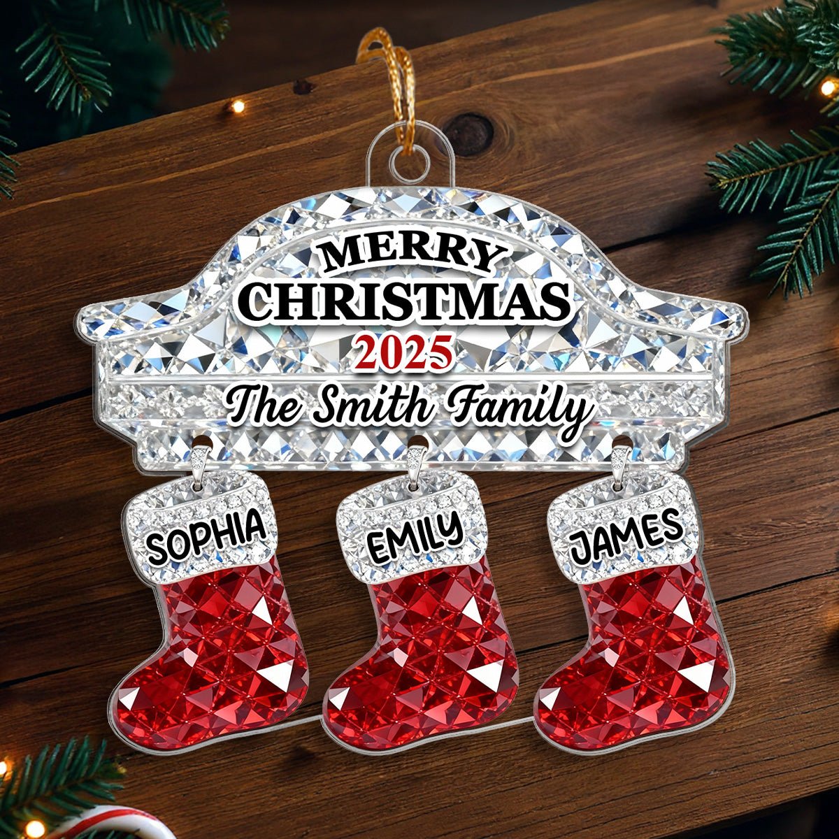 3D Effect Flat Christmas Stockings Family Names - Personalized Acrylic Ornament
