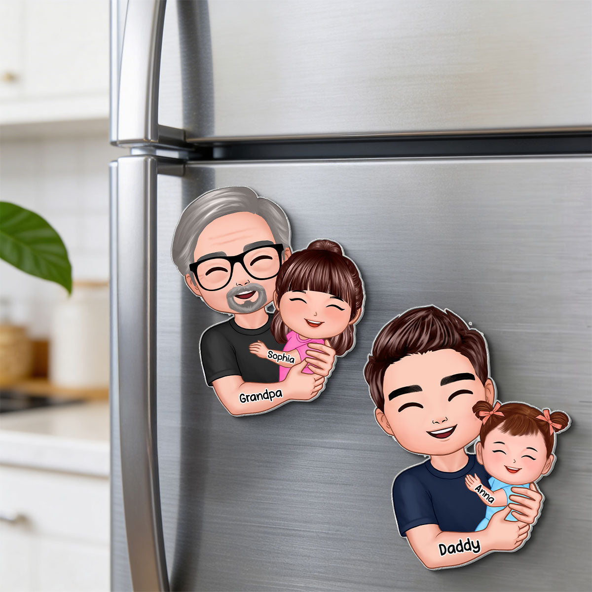 Father Grandfather Love Dad Grandpa Embracing Kid Baby - Personalized Acrylic Fridge Magnet - Father's Day Gift For Dad, Husband, Grandpa