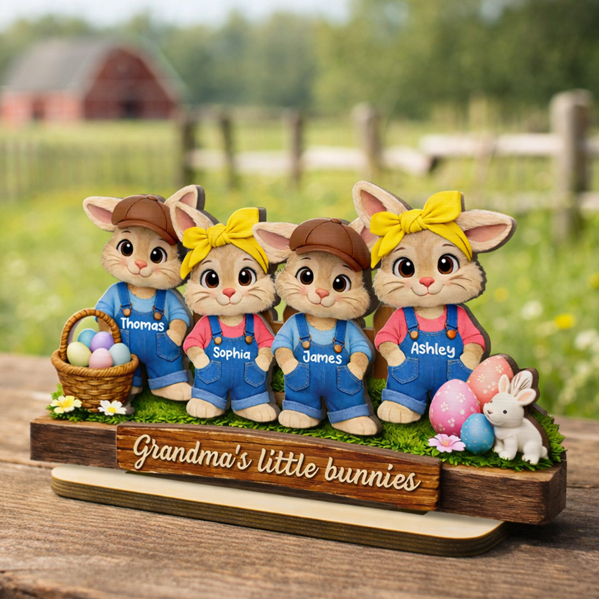 Grandma's Little Bunnies - Personalized 2-Layered Wooden Plaque - Easter Gift for Grandma, Farmhouse Tiered Tray Decor