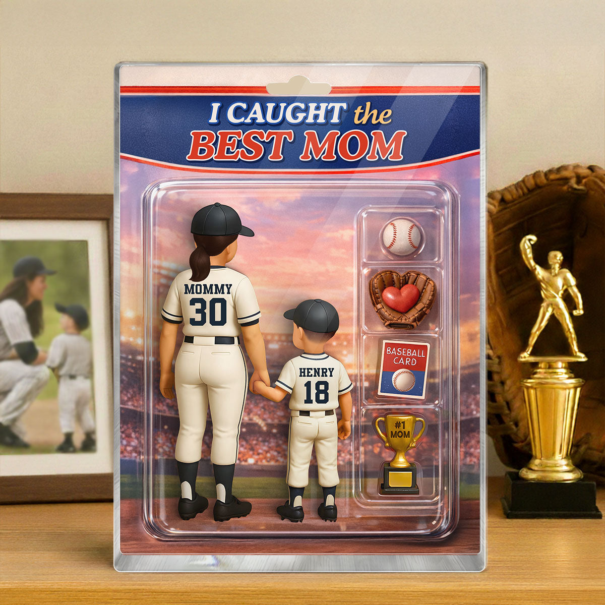 Baseball We Caught the Best Mom Custom Action Figure - Personalized Acrylic Block Plaque - Heartfelt Gift for Mom