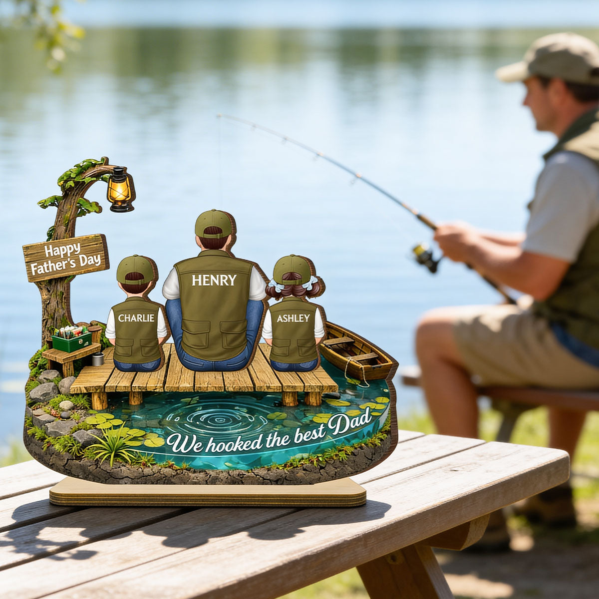 We Hooked The Best Dad Fishing - Personalized 2-Layered Wooden Plaque - Heartfelt Gift For Dad, Gift For Husband
