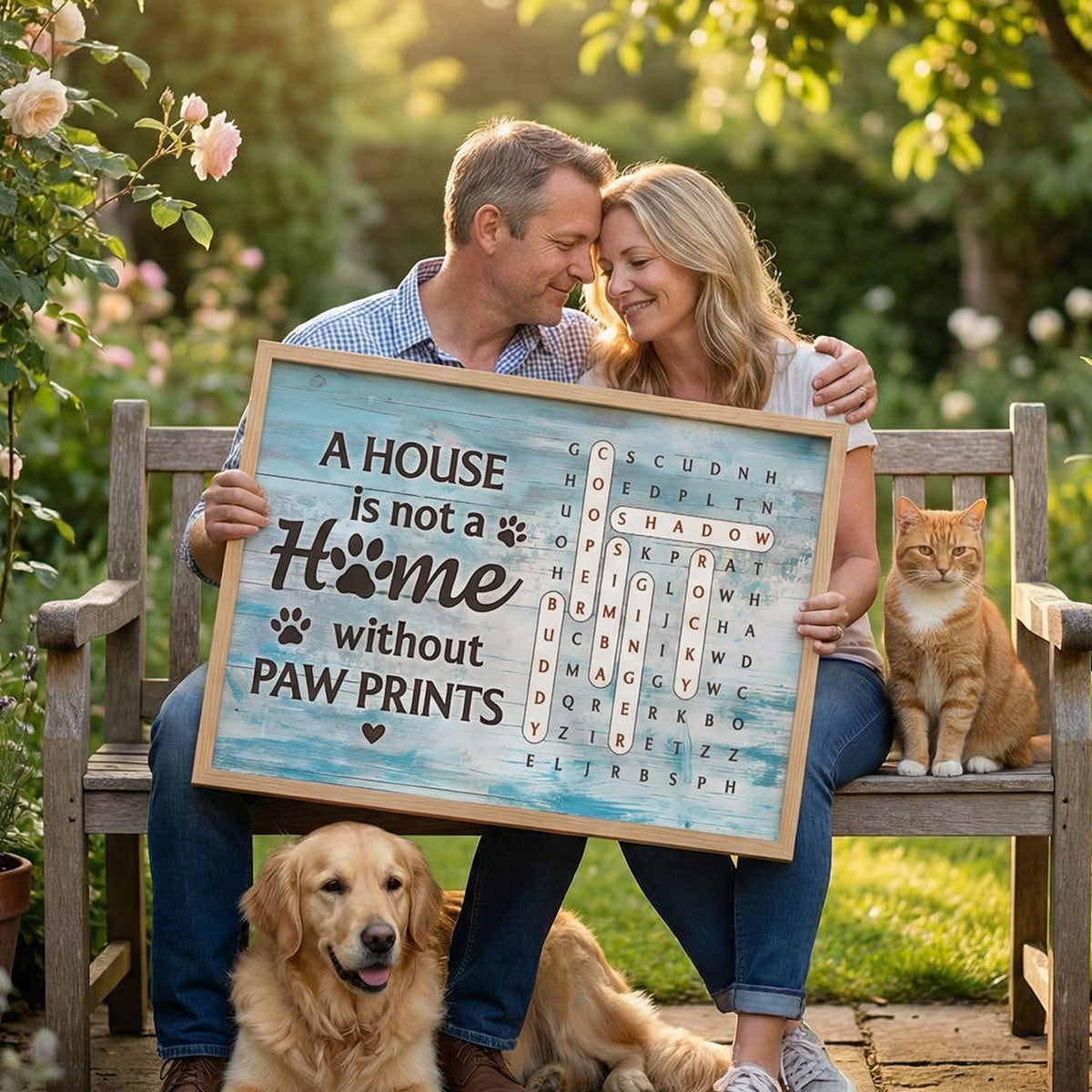 Home With Paw Prints Pet Name Word Search Puzzle - Personalized Poster