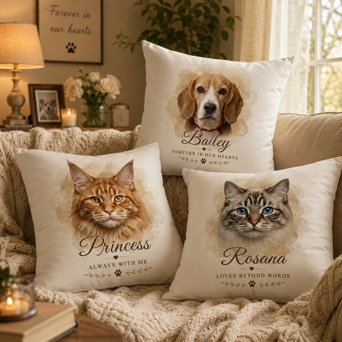 Custom Watercolor Pet Memorial - Personalized Pillow - Memorial Gift, Gift For Pet Lovers