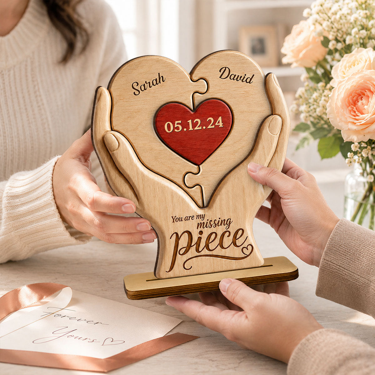 You Are My Missing Piece Couple Anniversary Date - Personalized 2-Layered Wooden Plaque - Heartfelt Gift for Her, for Him