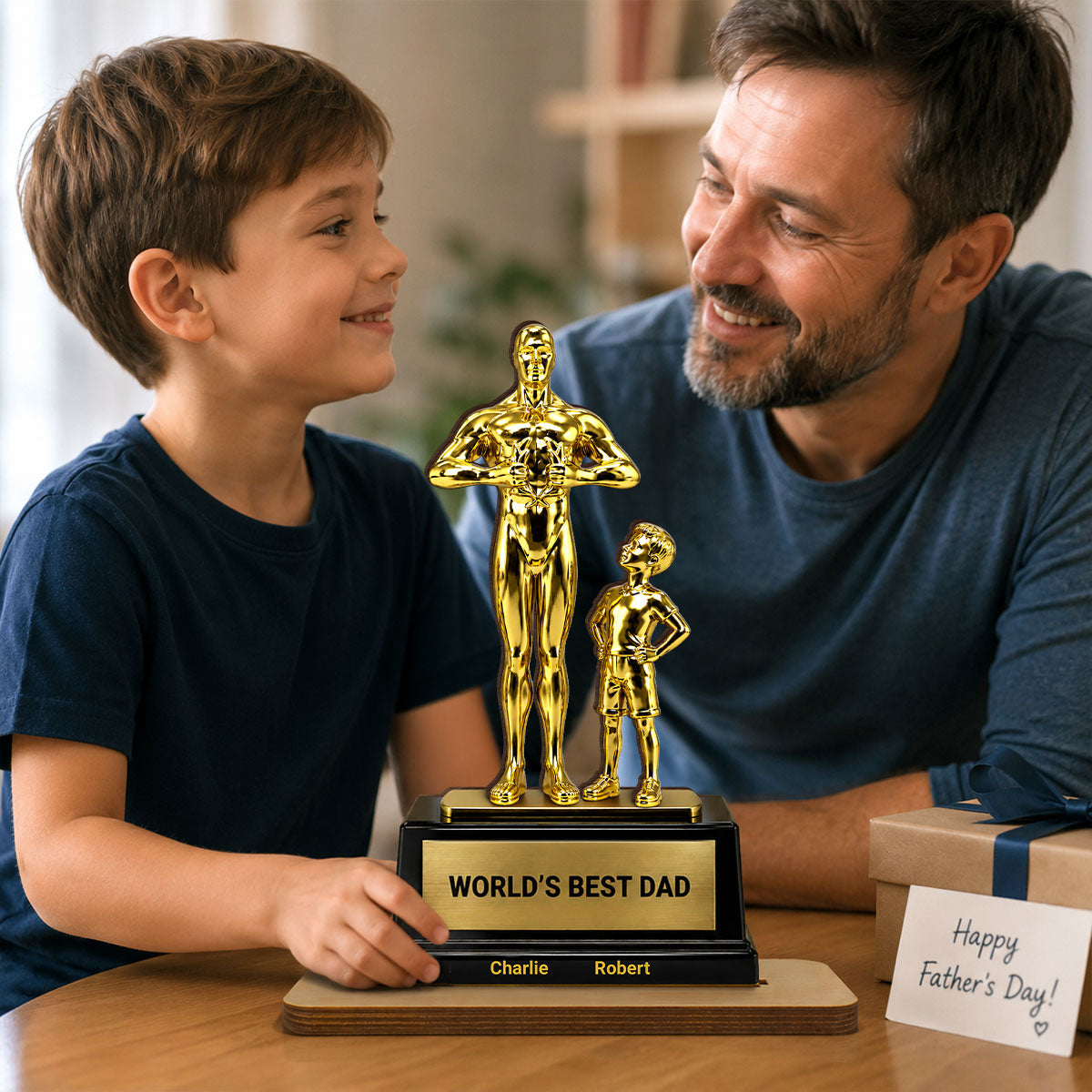 World's Best Dad Trophy - Personalized 2-Layered Wooden Plaque -  Gift for Dad, Husband