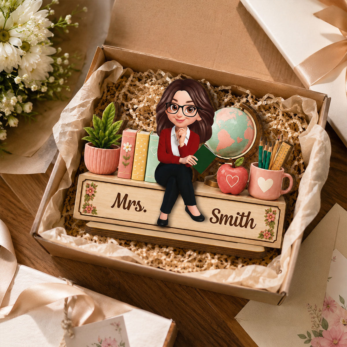 Teacher Sweet Desk Nameplate 2D Flat - Personalized Wooden Plaque